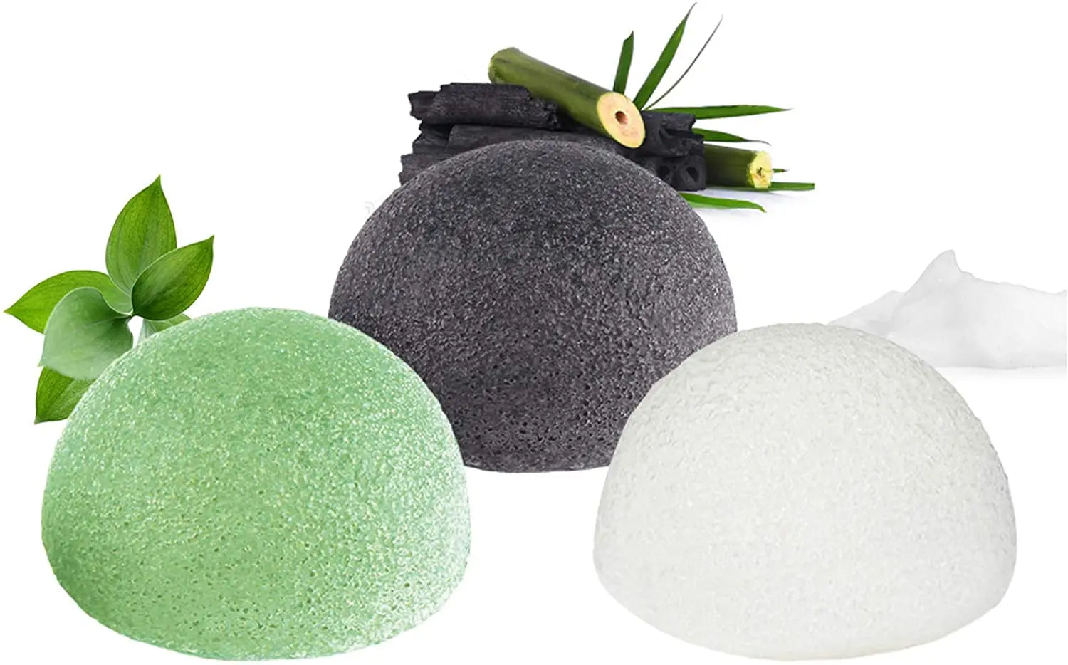 Lumivo Natural Konjac Facial Cleansing Sponge 3-Pack — three egg-shaped konjac sponges