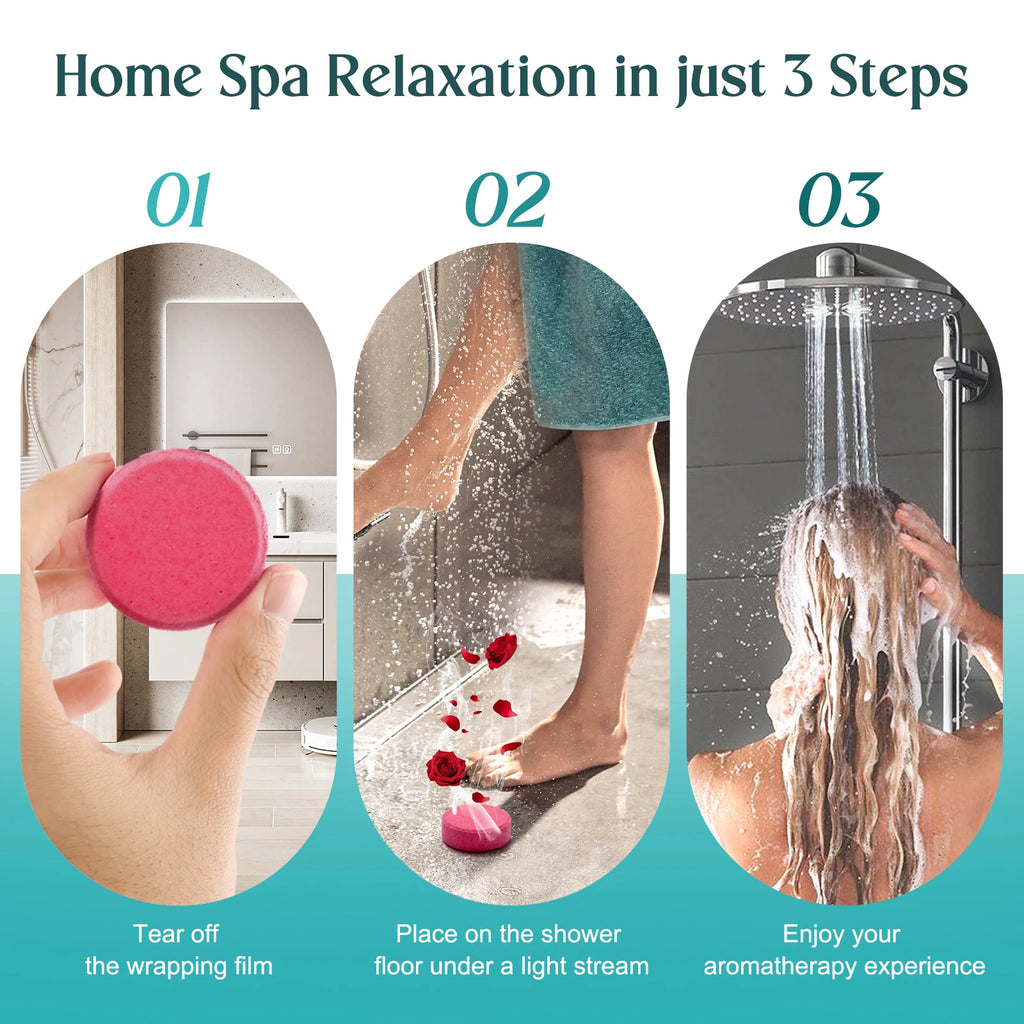 Lumivo 12-Pack Shower Steamers flat lay — individually wrapped shower aromatherapy tablets