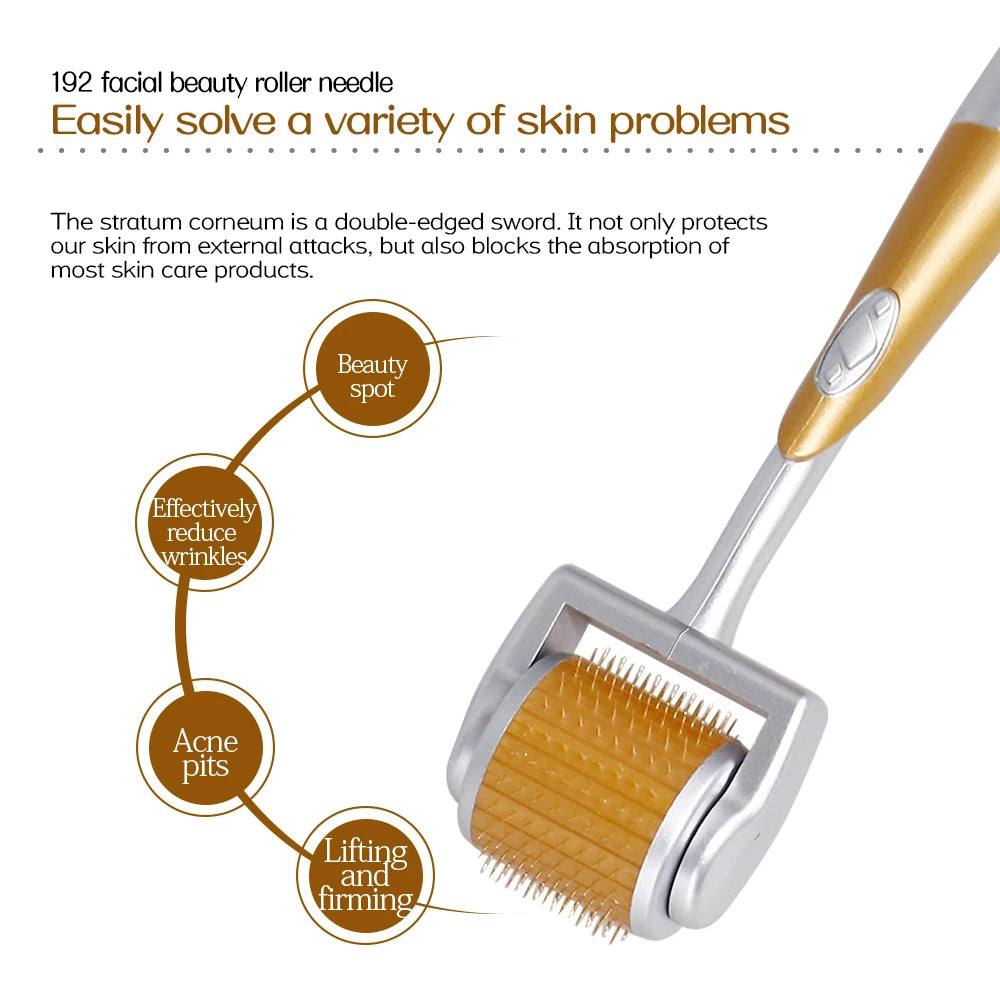 Lumivo Derma Roller in use — gentle rolling motion on forehead for collagen stimulation