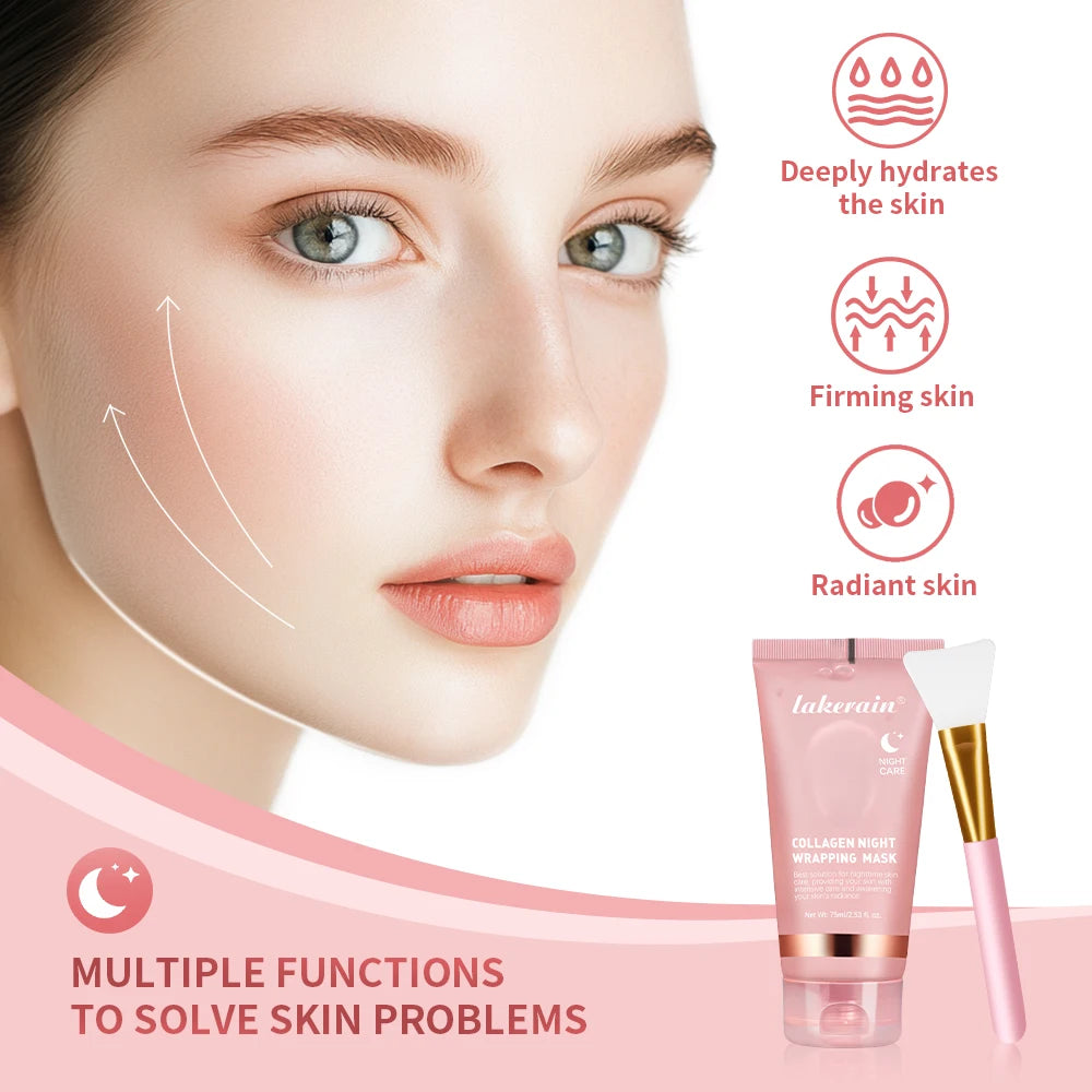 Woman wearing Lumivo Collagen Night Mask — relaxed skincare routine before bed