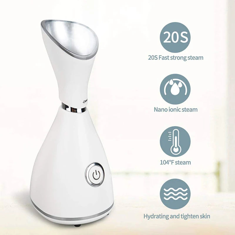Lumivo Nano Steamer mist output close-up — ultra-fine ionic moisture particles